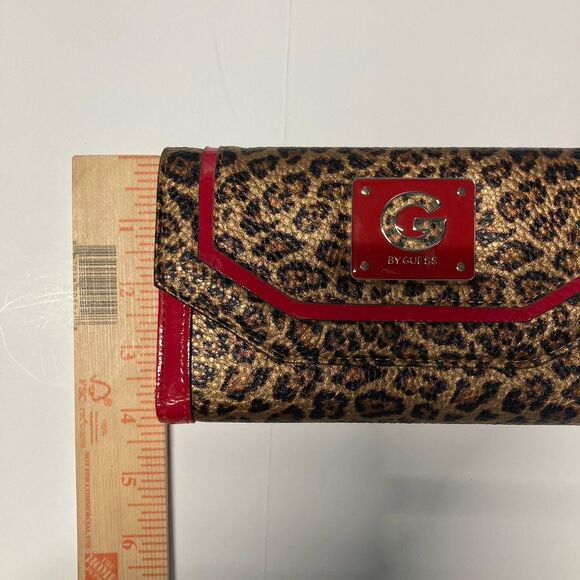 Guess Leopard Print Snap Fold Wallet Red Trim Logo Y2K - Picture 9 of 9